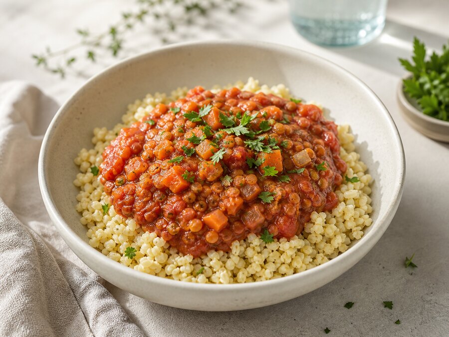 Linsbolognese med bulgur och tomatsås