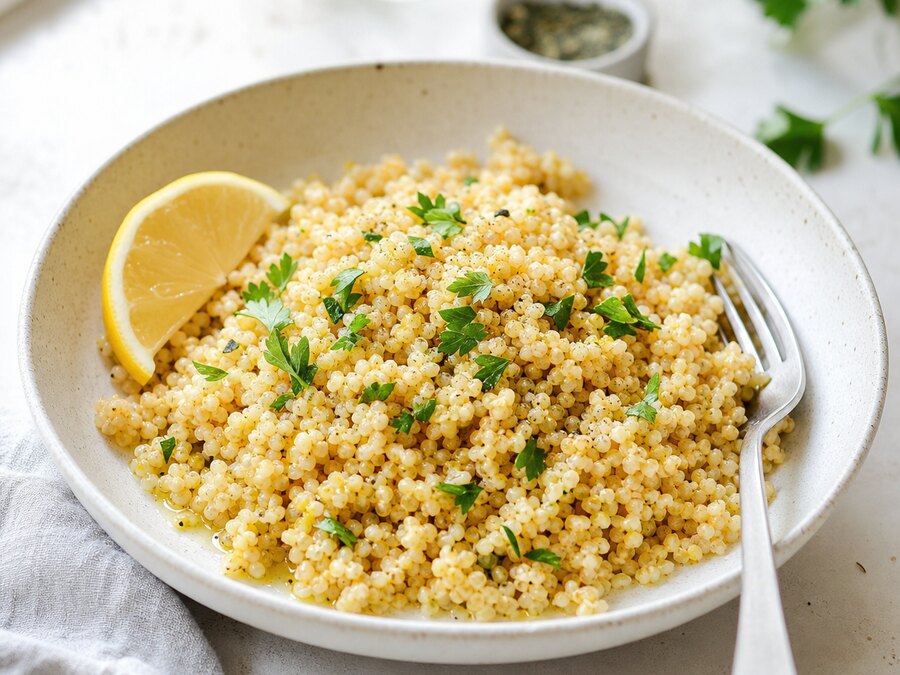 Kokt quinoa med örter, svartpeppar och olivolja